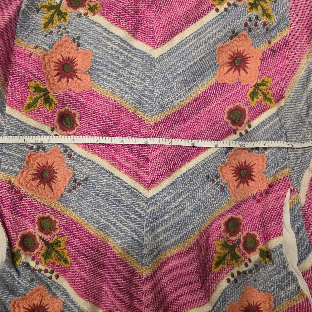 Free People- Pink & Blue Striped Embroidered Boho Romper - Picture 6 of 11